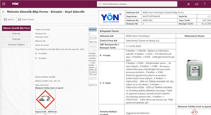 QDMS Malzeme Güvenlik Bilgi Formu (MSDS) Modülü